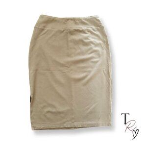 Stretch Knit Pull on Pencil Skirt in Camel Tan Career Midi Small